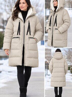OROLAY Beige Hooded Winter Coat – Size M